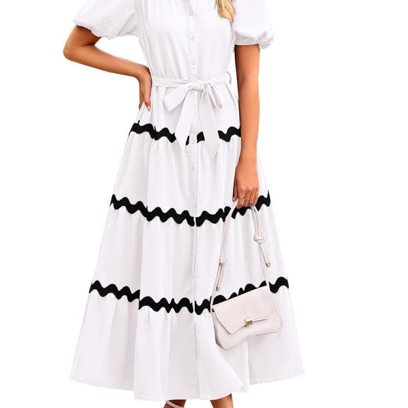 Casual White Maxi Women's Dress With Detail - Picture 1 of 2